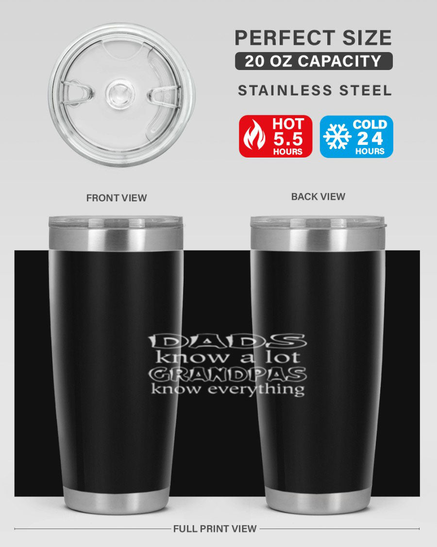 Dads Know A Lot 17# Tumbler in stainless steel with a drink-thru lid, showcasing its sleek design and double wall insulation.