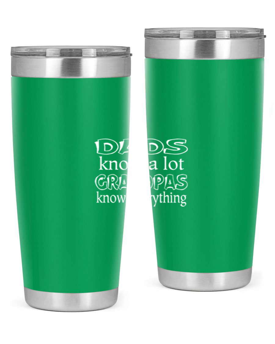 Dads Know A Lot 17# Tumbler in stainless steel with a drink-thru lid, showcasing its sleek design and double wall insulation.