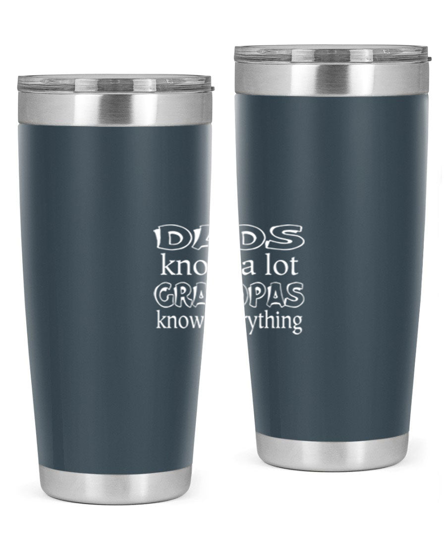 Dads Know A Lot 17# Tumbler in stainless steel with a drink-thru lid, showcasing its sleek design and double wall insulation.