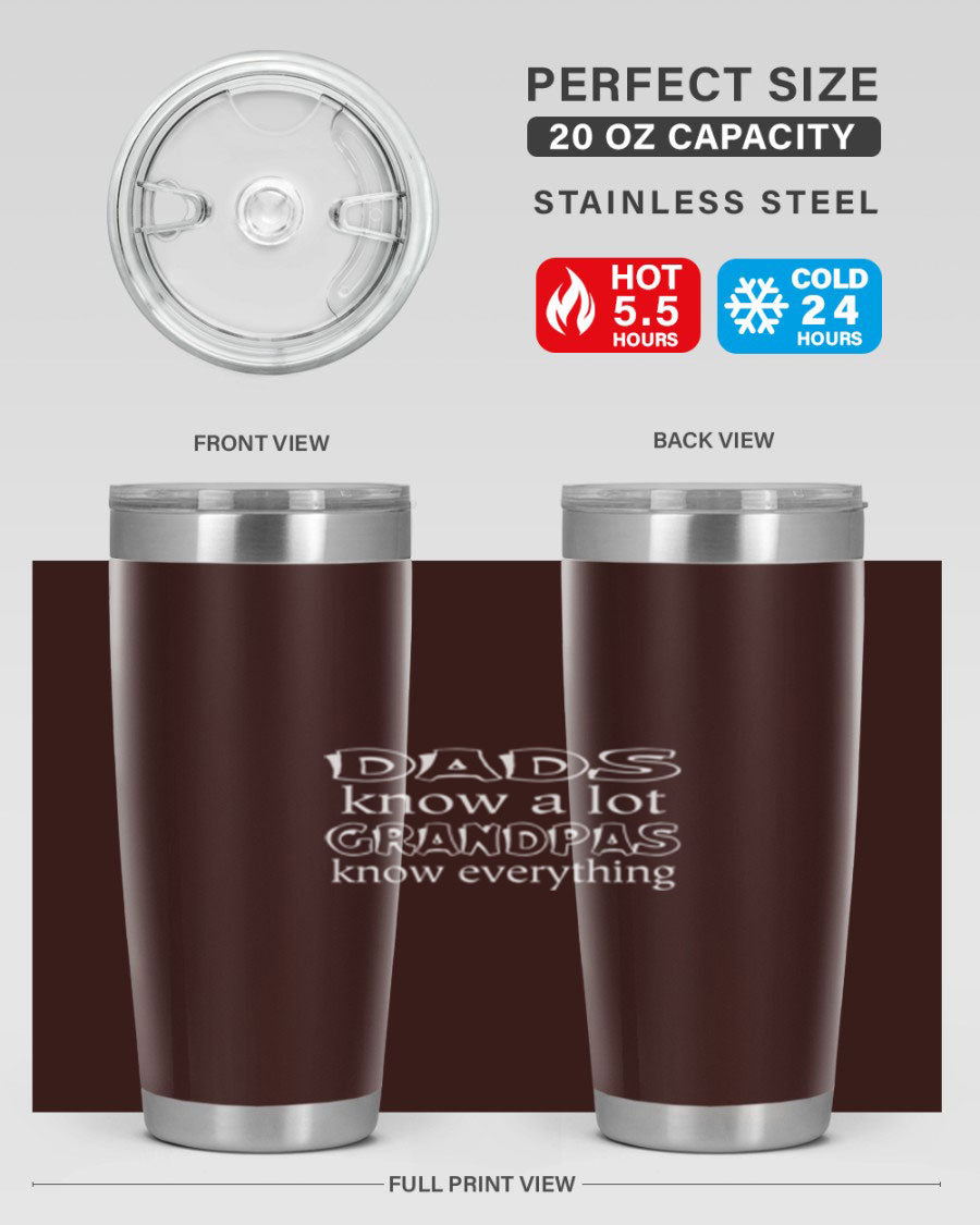 Dads Know A Lot 17# Tumbler in stainless steel with a drink-thru lid, showcasing its sleek design and double wall insulation.