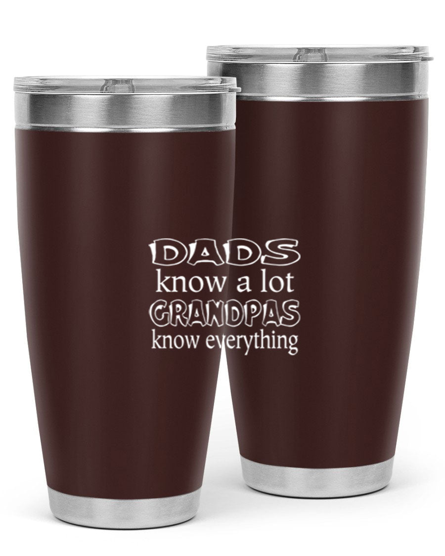 Dads Know A Lot 17# Tumbler in stainless steel with a drink-thru lid, showcasing its sleek design and double wall insulation.