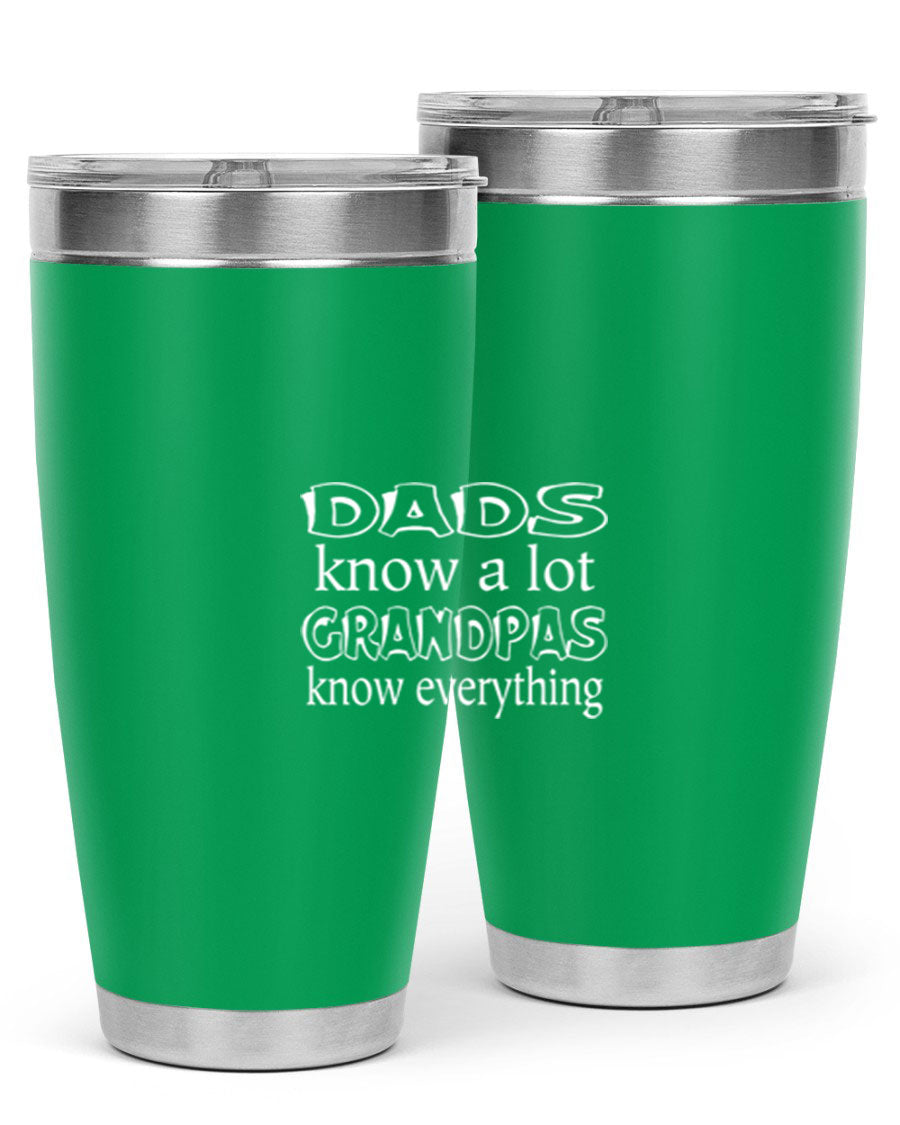 Dads Know A Lot 17# Tumbler in stainless steel with a drink-thru lid, showcasing its sleek design and double wall insulation.