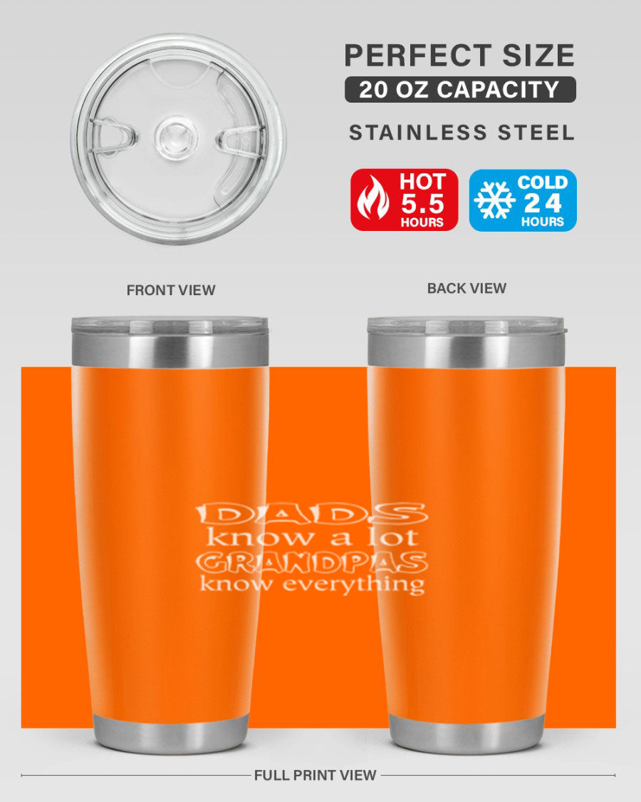 Dads Know A Lot 17# Tumbler in stainless steel with a drink-thru lid, showcasing its sleek design and double wall insulation.