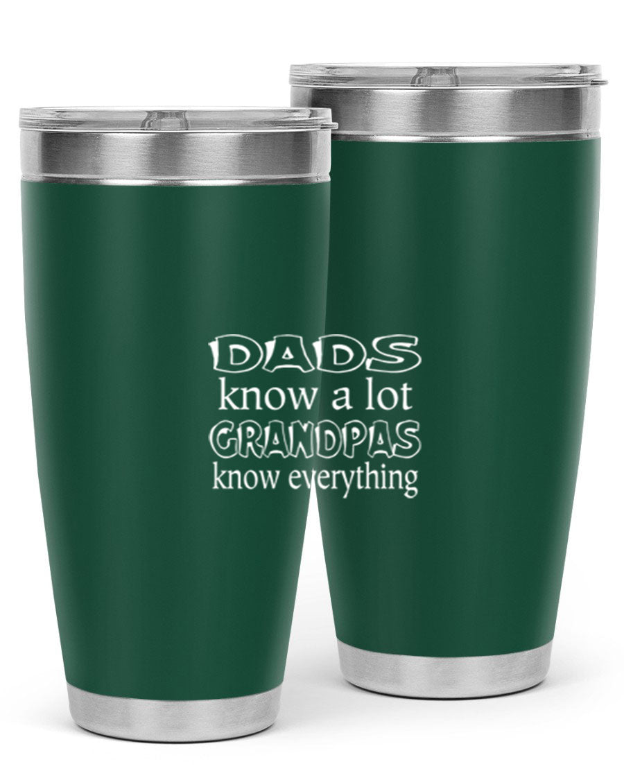 Dads Know A Lot 17# Tumbler in stainless steel with a drink-thru lid, showcasing its sleek design and double wall insulation.