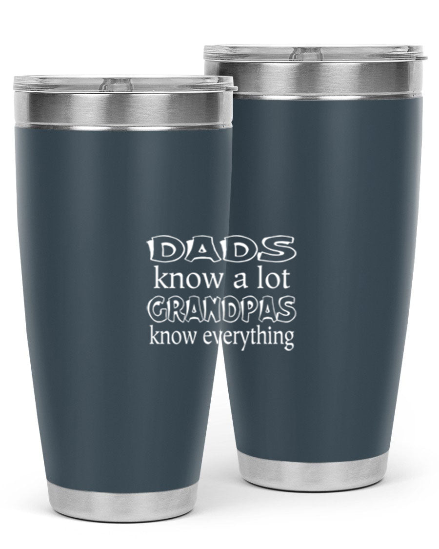 Dads Know A Lot 17# Tumbler in stainless steel with a drink-thru lid, showcasing its sleek design and double wall insulation.