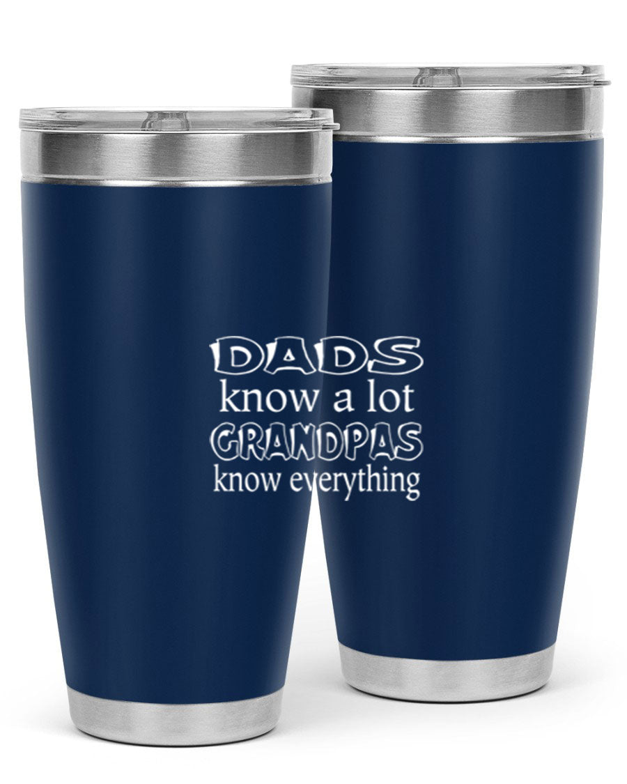 Dads Know A Lot 17# Tumbler in stainless steel with a drink-thru lid, showcasing its sleek design and double wall insulation.
