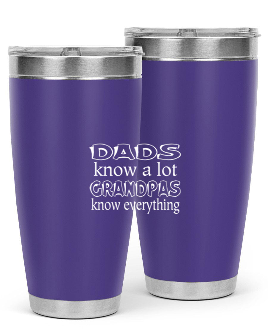 Dads Know A Lot 17# Tumbler in stainless steel with a drink-thru lid, showcasing its sleek design and double wall insulation.