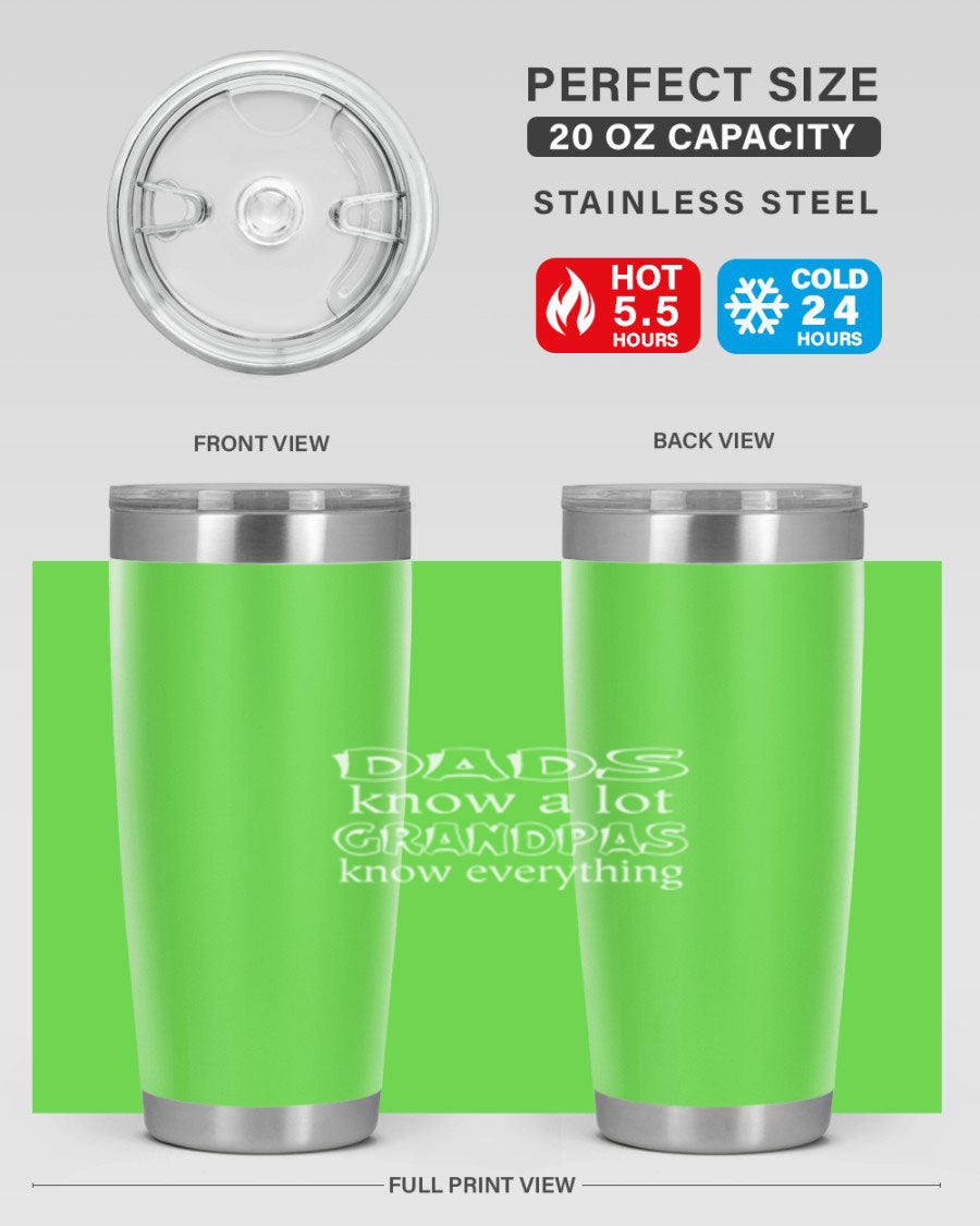 Dads Know A Lot 17# Tumbler in stainless steel with a drink-thru lid, showcasing its sleek design and double wall insulation.