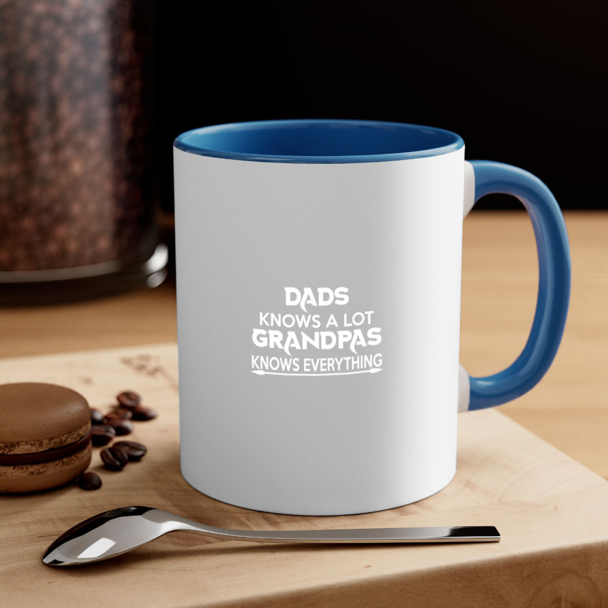 Dads Knows a Lot Grandpas Knows Everything Mug with a colorful handle and glossy finish, available in multiple colors.