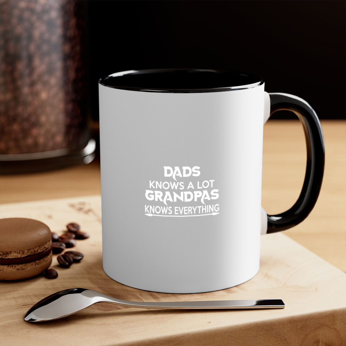 Dads Knows a Lot Grandpas Knows Everything Mug with a colorful handle and glossy finish, available in multiple colors.