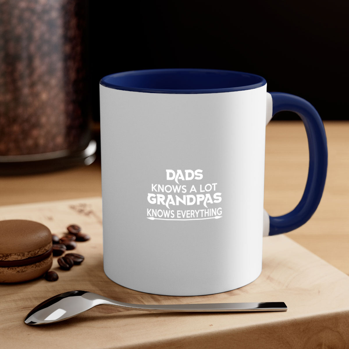 Dads Knows a Lot Grandpas Knows Everything Mug with a colorful handle and glossy finish, available in multiple colors.