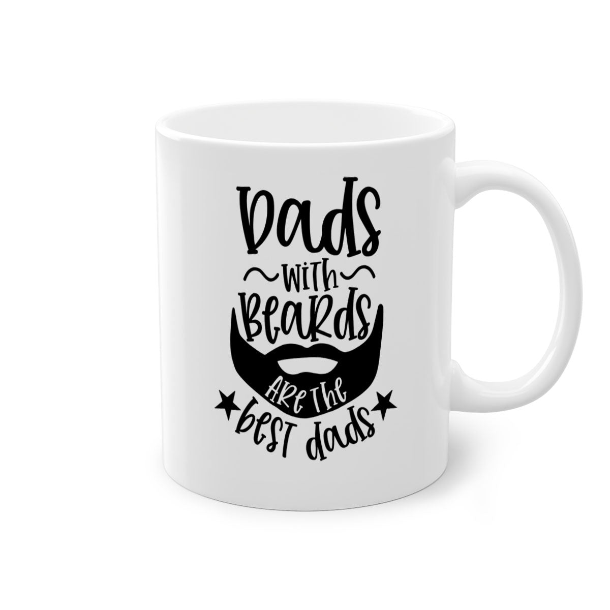 Ceramic coffee mug with 'Dads with Beards Are the Best Dads' design, featuring a glossy finish and colored handle, available in multiple colors.