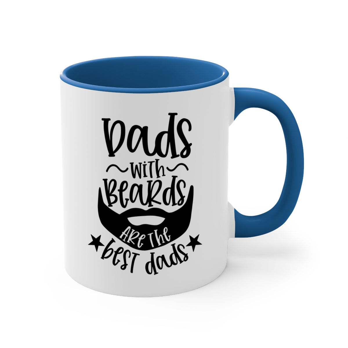 Ceramic coffee mug with 'Dads with Beards Are the Best Dads' design, featuring a glossy finish and colored handle, available in multiple colors.