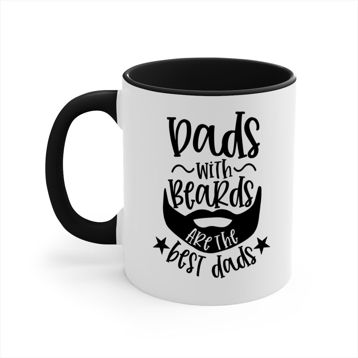 Ceramic coffee mug with 'Dads with Beards Are the Best Dads' design, featuring a glossy finish and colored handle, available in multiple colors.