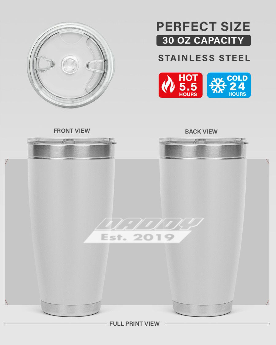 Daddy Est 24# Tumbler in stainless steel with a sleek design, perfect for keeping drinks hot or cold.