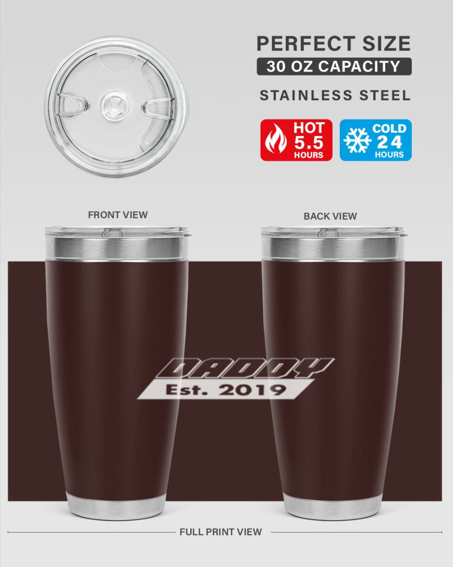 Daddy Est 24# Tumbler in stainless steel with a sleek design, perfect for keeping drinks hot or cold.