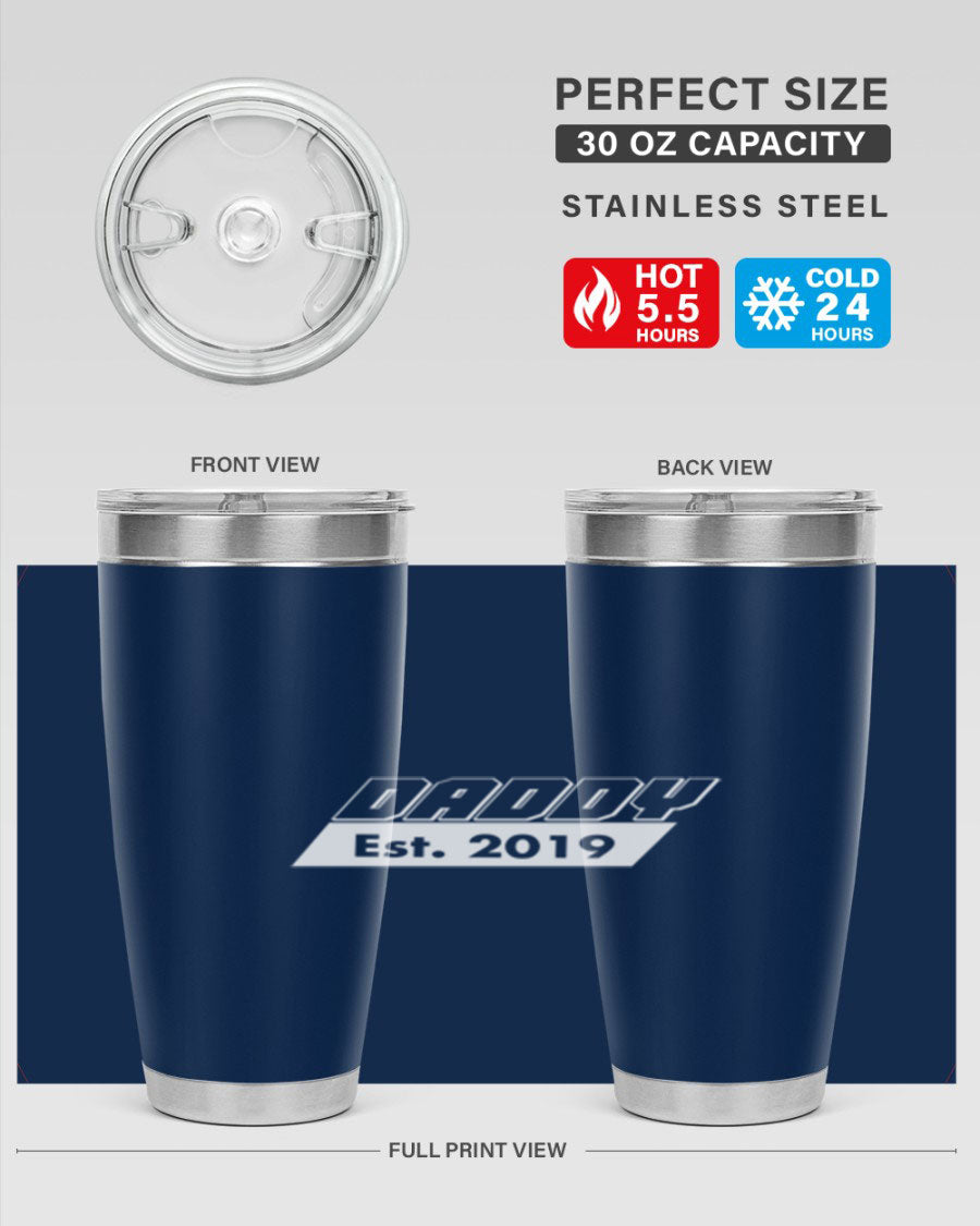 Daddy Est 24# Tumbler in stainless steel with a sleek design, perfect for keeping drinks hot or cold.