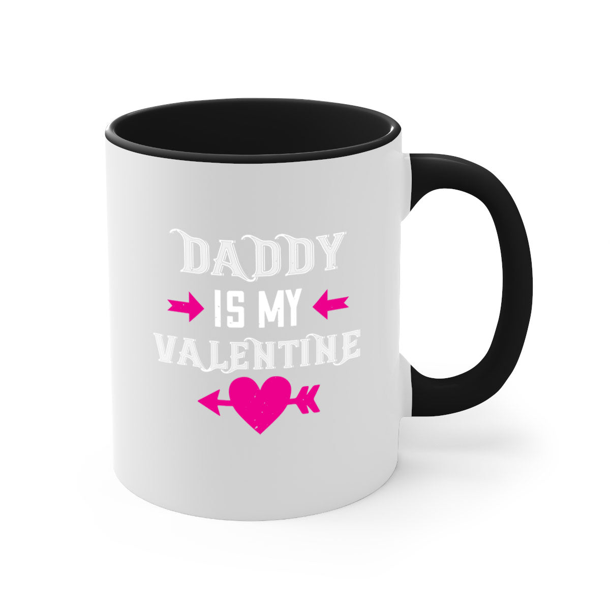 Ceramic 'Daddy is my Valentine' mug with colorful handle and glossy finish, perfect for coffee or tea.