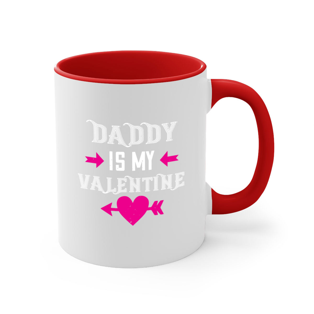 Ceramic 'Daddy is my Valentine' mug with colorful handle and glossy finish, perfect for coffee or tea.
