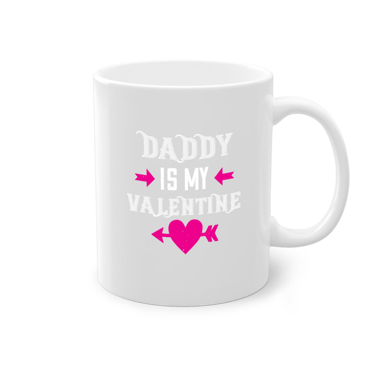 Ceramic 'Daddy is my Valentine' mug with colorful handle and glossy finish, perfect for coffee or tea.