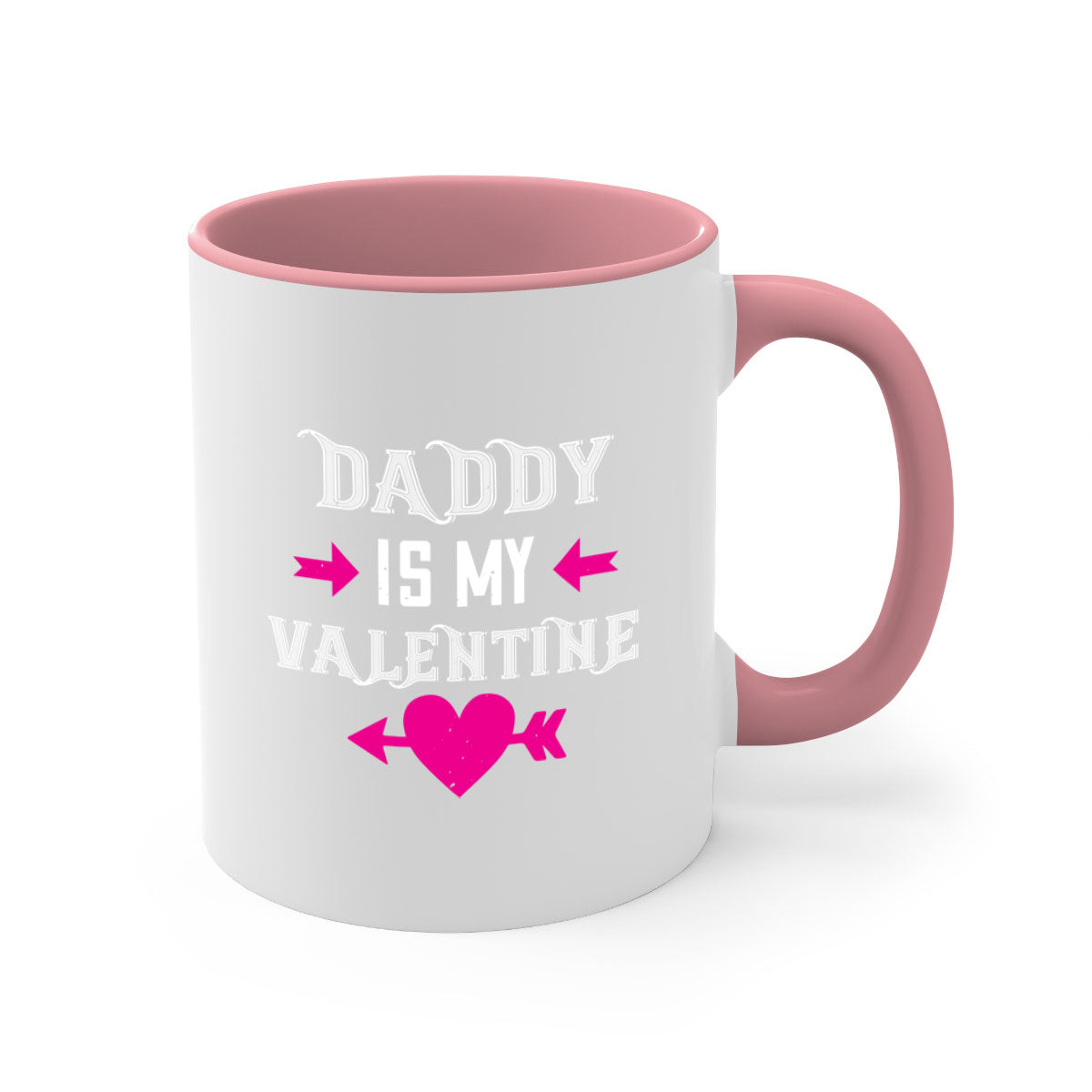 Ceramic 'Daddy is my Valentine' mug with colorful handle and glossy finish, perfect for coffee or tea.
