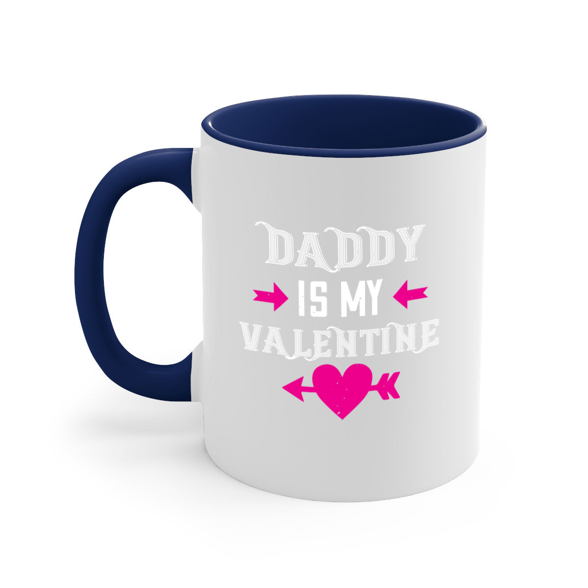 Ceramic 'Daddy is my Valentine' mug with colorful handle and glossy finish, perfect for coffee or tea.