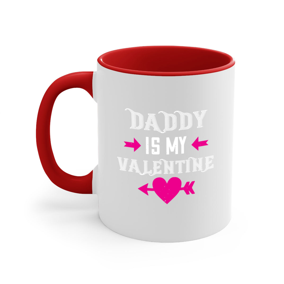 Ceramic 'Daddy is my Valentine' mug with colorful handle and glossy finish, perfect for coffee or tea.