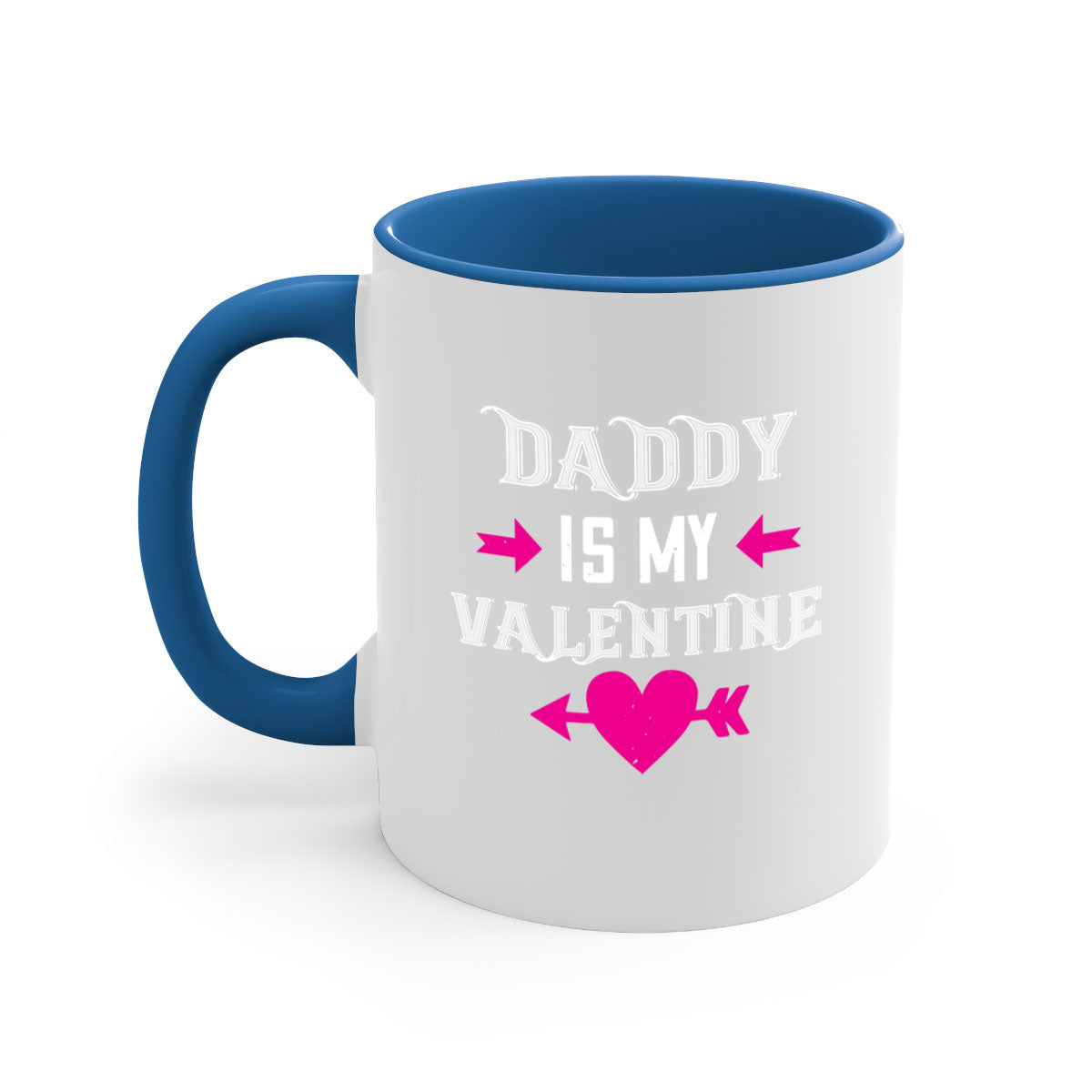 Ceramic 'Daddy is my Valentine' mug with colorful handle and glossy finish, perfect for coffee or tea.