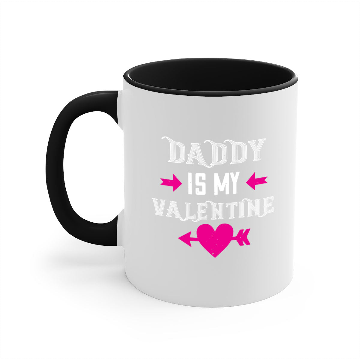 Ceramic 'Daddy is my Valentine' mug with colorful handle and glossy finish, perfect for coffee or tea.