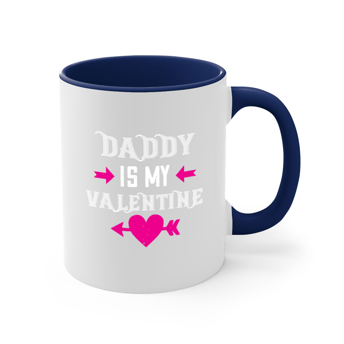 Ceramic 'Daddy is my Valentine' mug with colorful handle and glossy finish, perfect for coffee or tea.