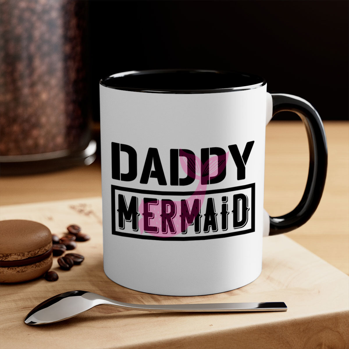 Daddy Mermaid 112# Mug featuring a two-tone design with a colored handle and glossy finish, available in multiple colors.