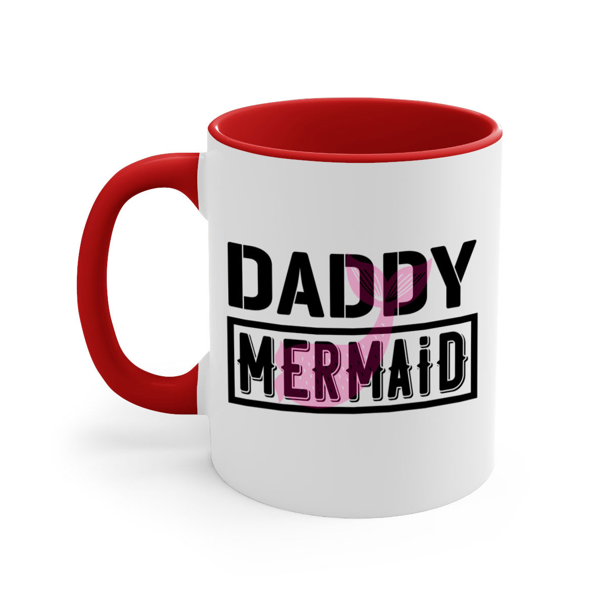 Daddy Mermaid 112# Mug featuring a two-tone design with a colored handle and glossy finish, available in multiple colors.