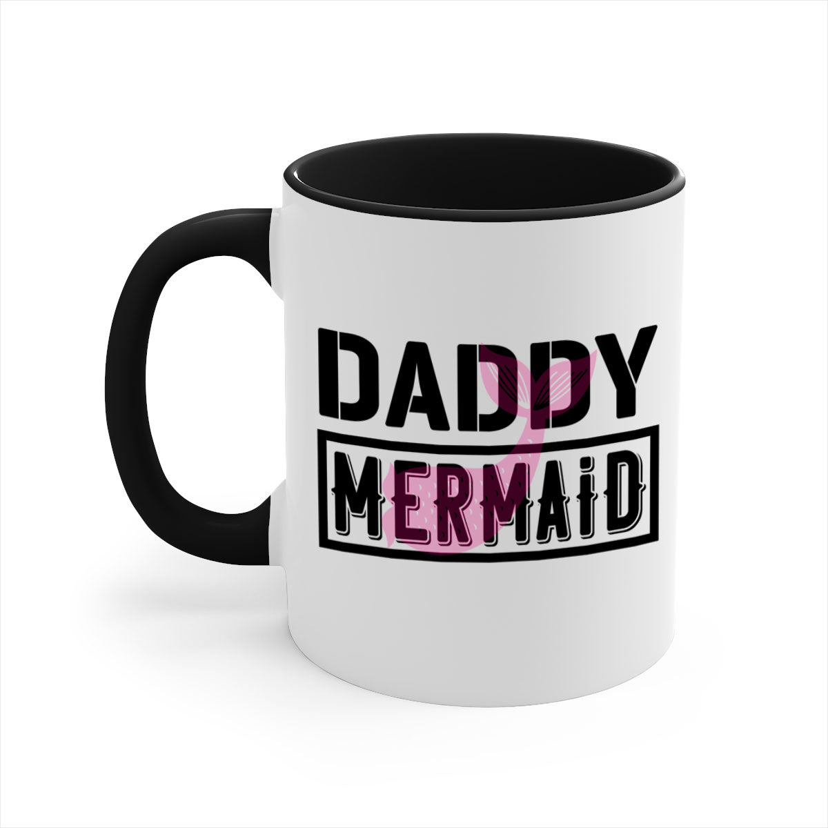 Daddy Mermaid 112# Mug featuring a two-tone design with a colored handle and glossy finish, available in multiple colors.