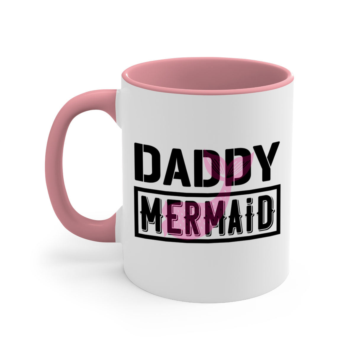 Daddy Mermaid 112# Mug featuring a two-tone design with a colored handle and glossy finish, available in multiple colors.