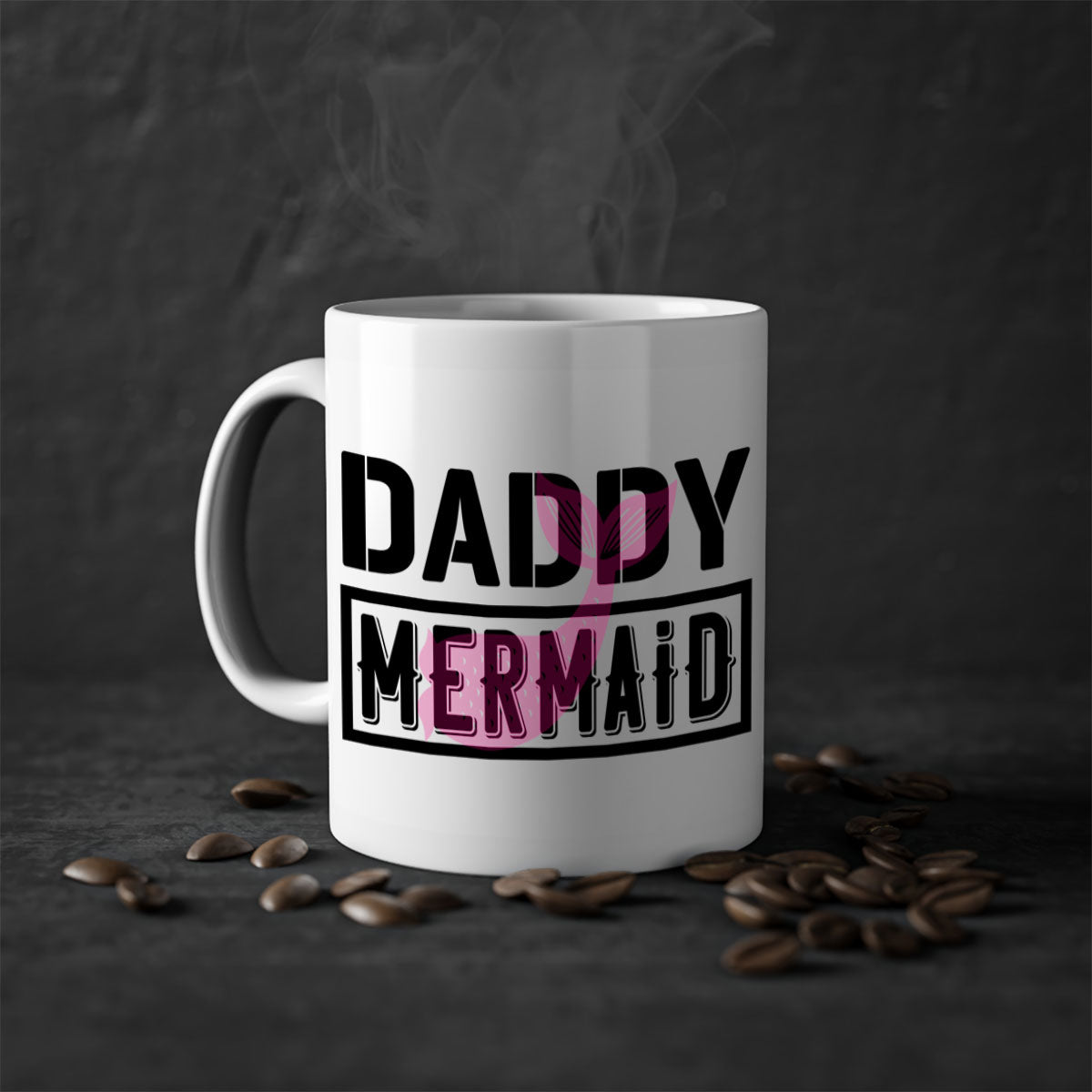 Daddy Mermaid 112# Mug featuring a two-tone design with a colored handle and glossy finish, available in multiple colors.
