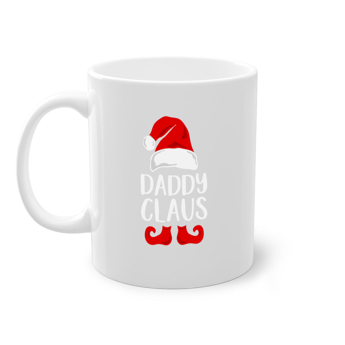 Daddyclaus style 4# Christmas Mug with colorful handle and glossy finish, available in multiple colors.