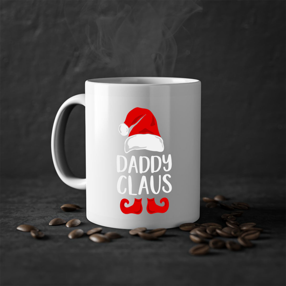 Daddyclaus style 4# Christmas Mug with colorful handle and glossy finish, available in multiple colors.