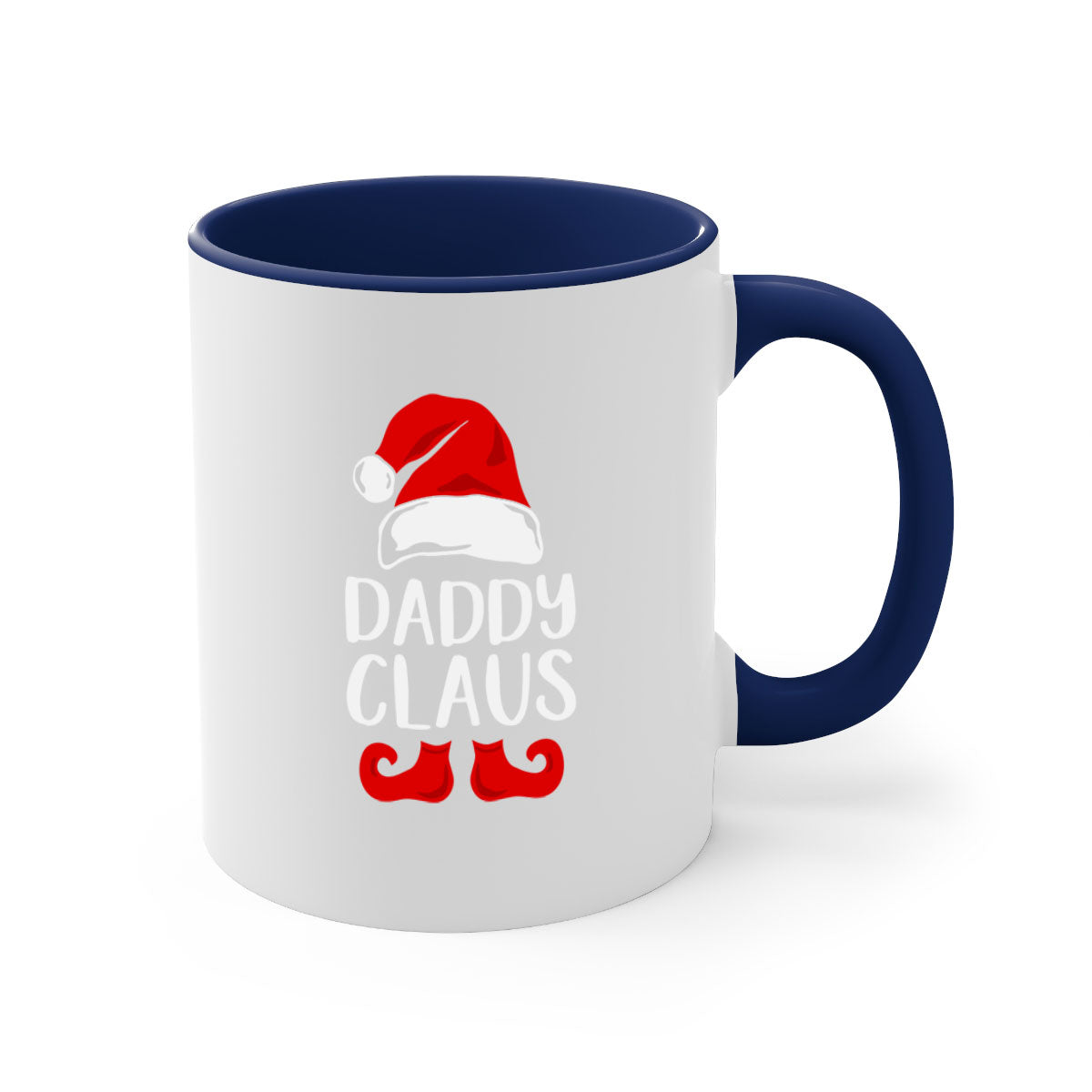 Daddyclaus style 4# Christmas Mug with colorful handle and glossy finish, available in multiple colors.