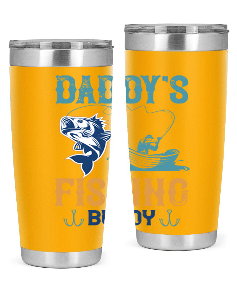 A stylish daddy’s fishing buddy 166# tumbler in stainless steel, showcasing its double wall vacuum insulation and drink-thru lid, perfect for fishing trips.
