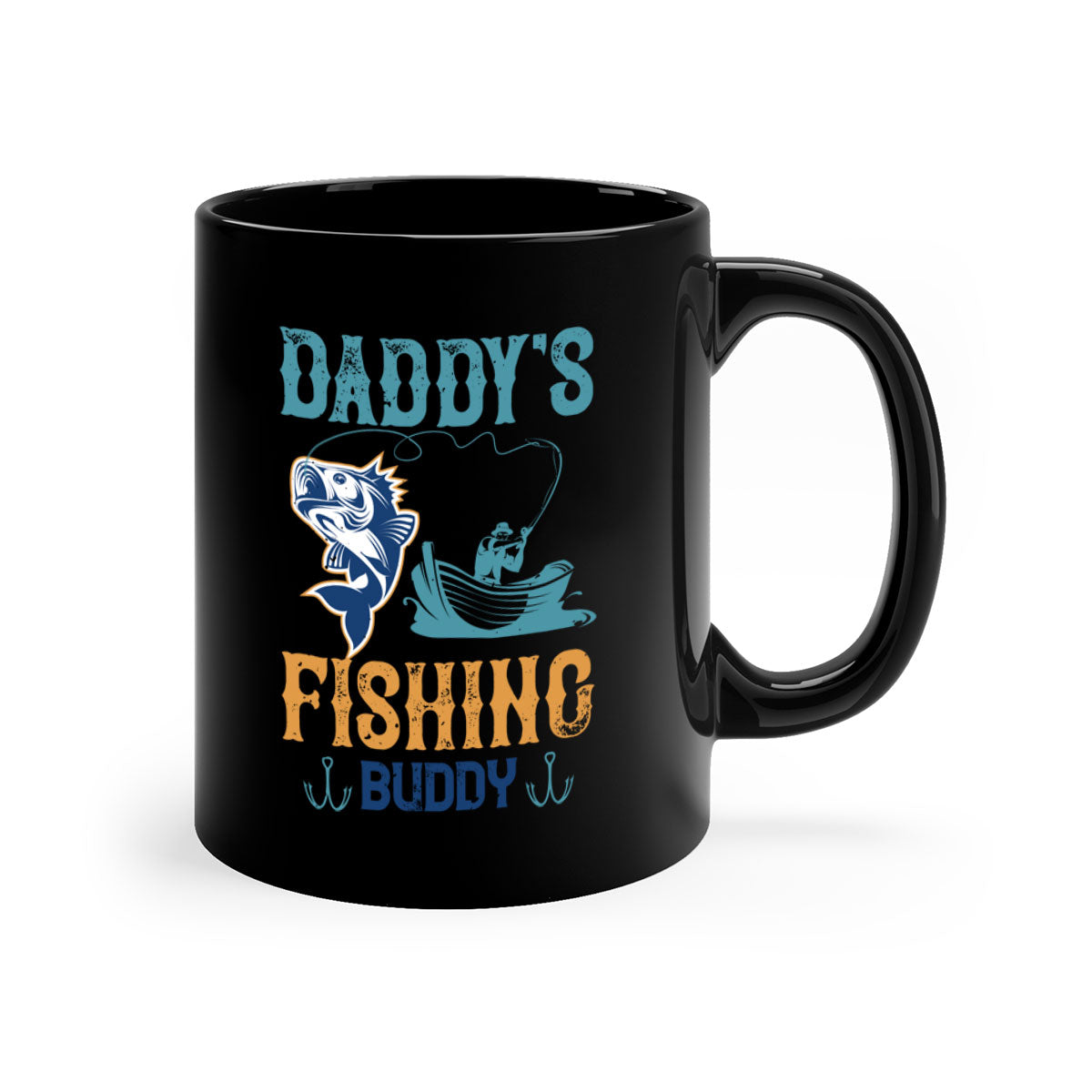 A stylish daddy’s fishing buddy 166# mug featuring a glossy finish, colored handle, and interior, available in five vibrant colors.