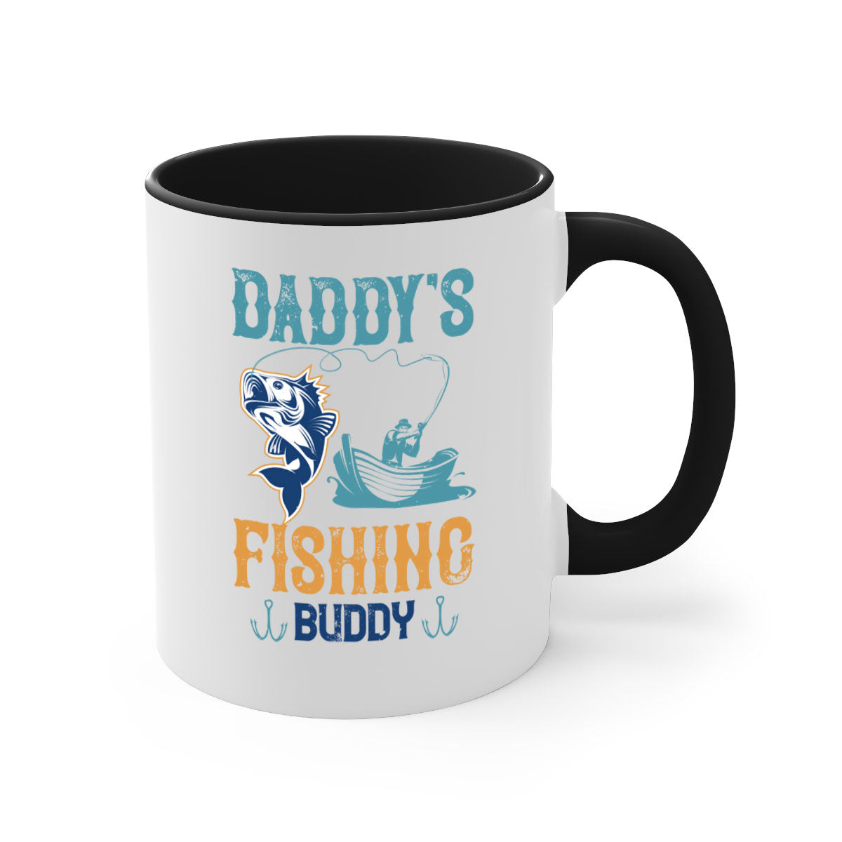 A stylish daddy’s fishing buddy 166# mug featuring a glossy finish, colored handle, and interior, available in five vibrant colors.