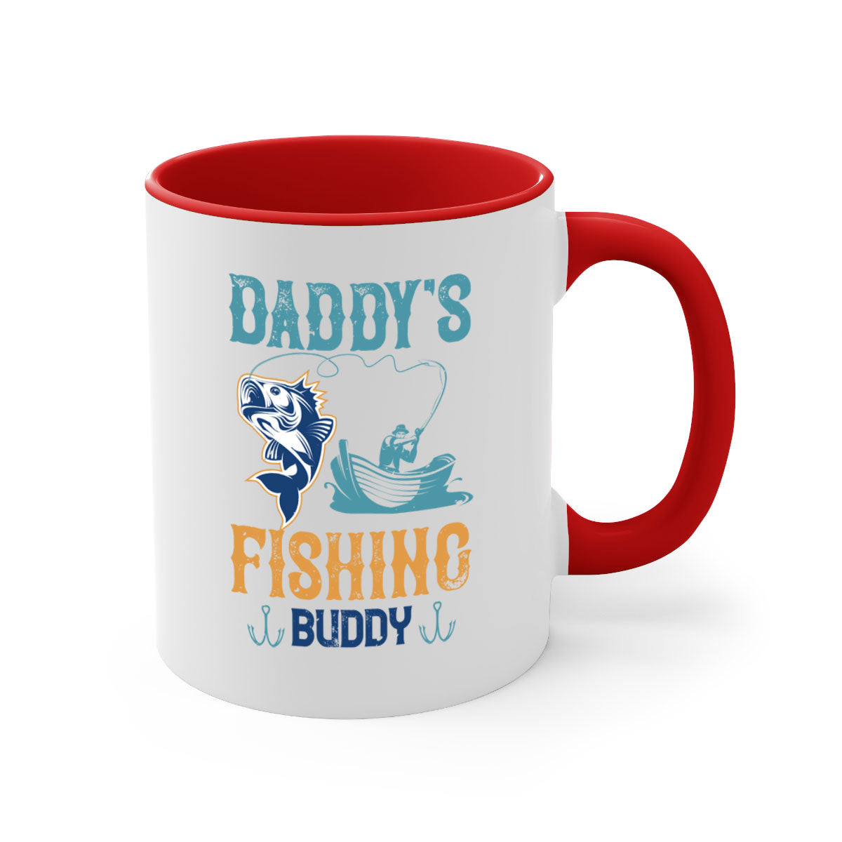 A stylish daddy’s fishing buddy 166# mug featuring a glossy finish, colored handle, and interior, available in five vibrant colors.