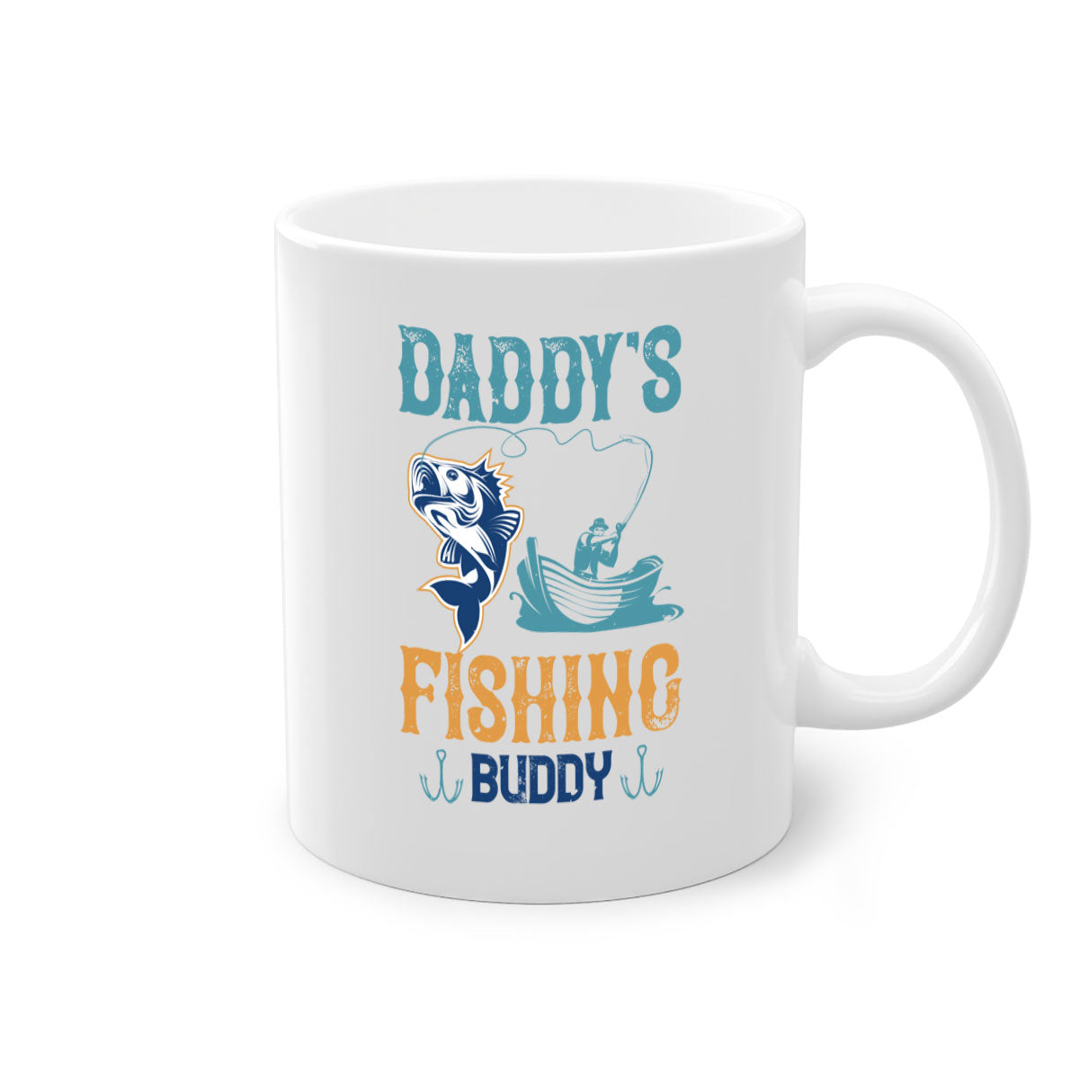 A stylish daddy’s fishing buddy 166# mug featuring a glossy finish, colored handle, and interior, available in five vibrant colors.