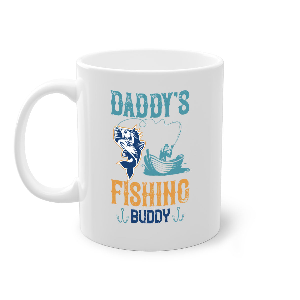 A stylish daddy’s fishing buddy 166# mug featuring a glossy finish, colored handle, and interior, available in five vibrant colors.