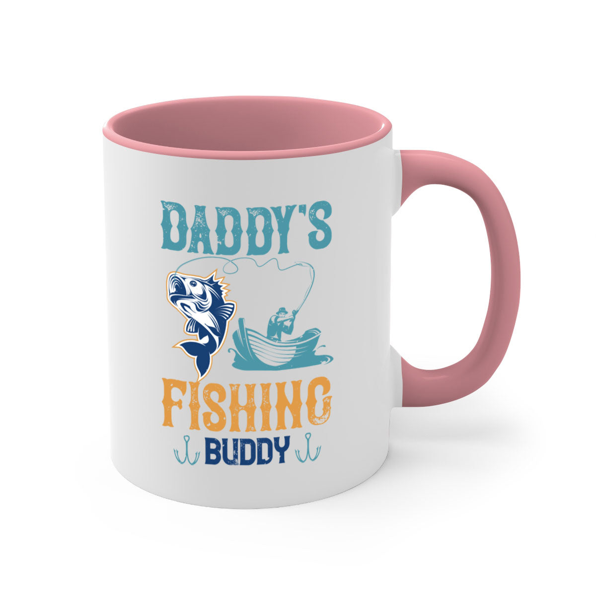 A stylish daddy’s fishing buddy 166# mug featuring a glossy finish, colored handle, and interior, available in five vibrant colors.