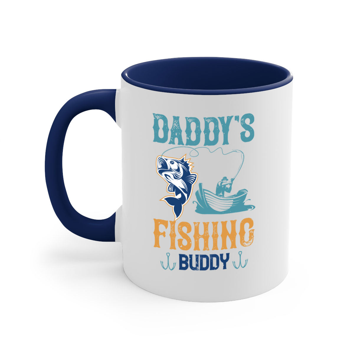 A stylish daddy’s fishing buddy 166# mug featuring a glossy finish, colored handle, and interior, available in five vibrant colors.