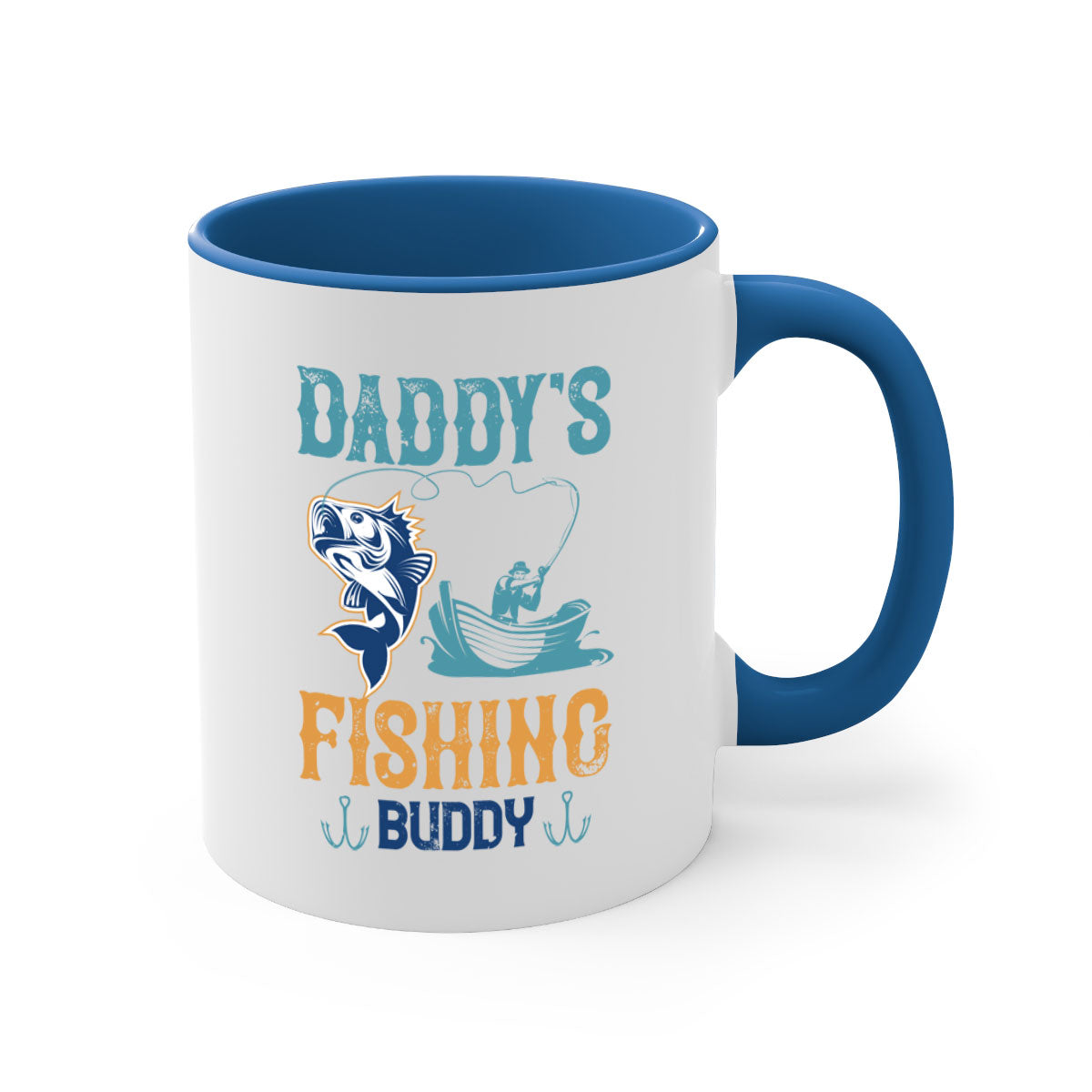 A stylish daddy’s fishing buddy 166# mug featuring a glossy finish, colored handle, and interior, available in five vibrant colors.