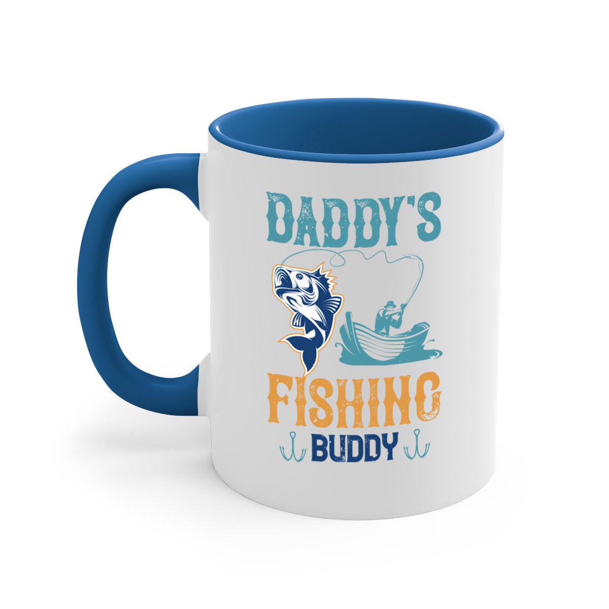 A stylish daddy’s fishing buddy 166# mug featuring a glossy finish, colored handle, and interior, available in five vibrant colors.