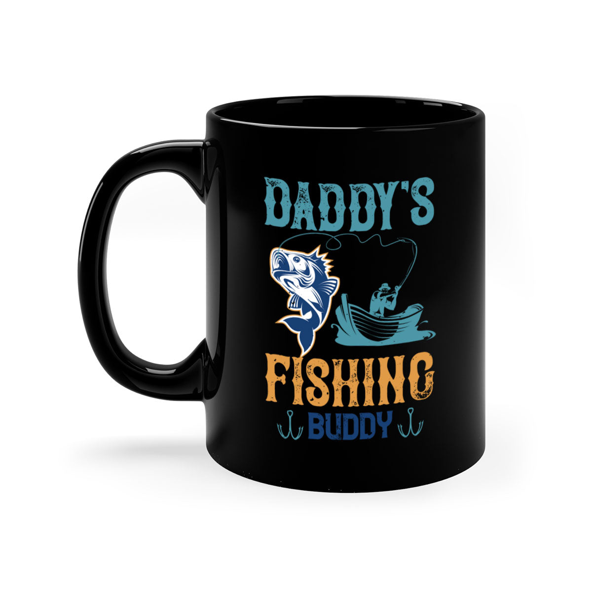 A stylish daddy’s fishing buddy 166# mug featuring a glossy finish, colored handle, and interior, available in five vibrant colors.