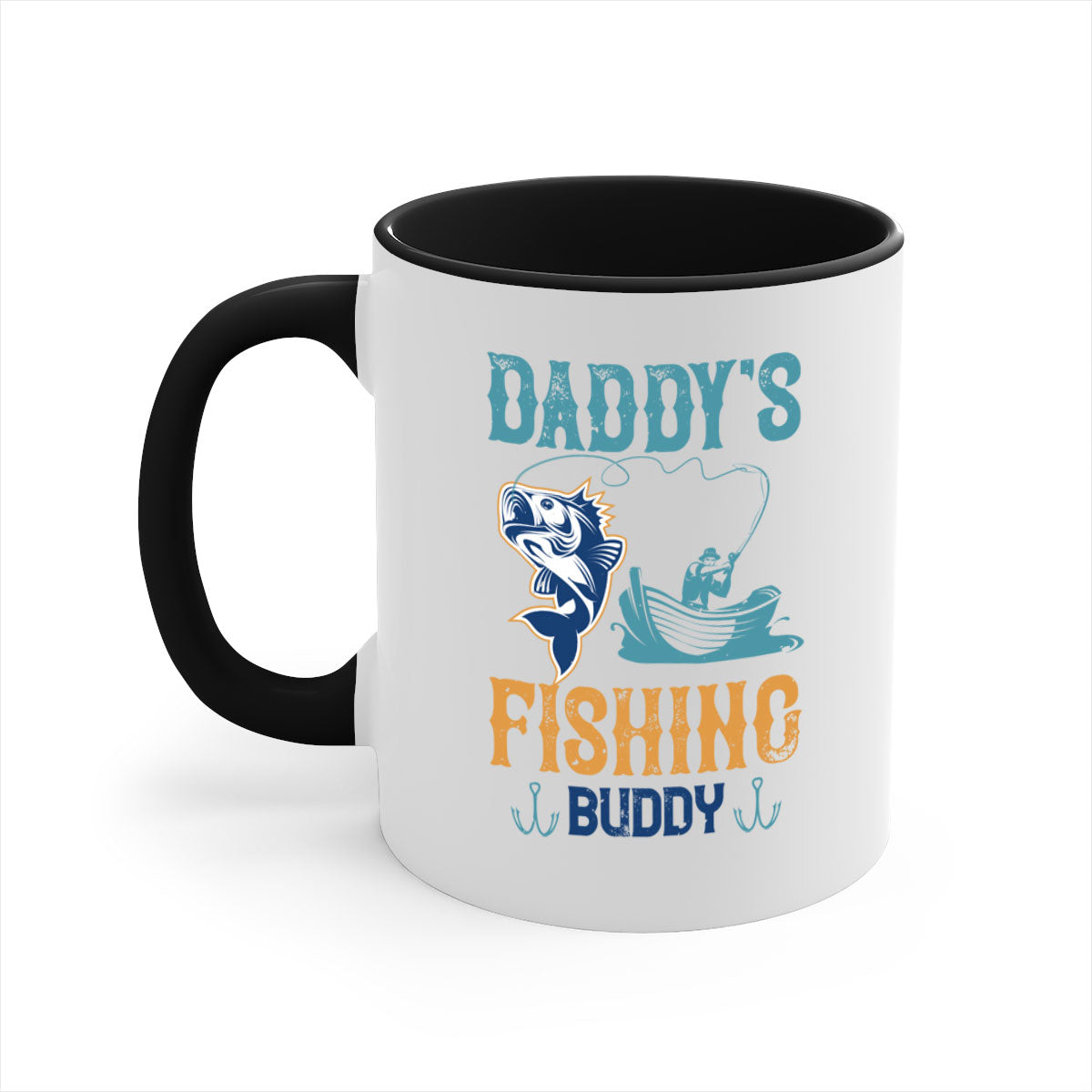 A stylish daddy’s fishing buddy 166# mug featuring a glossy finish, colored handle, and interior, available in five vibrant colors.